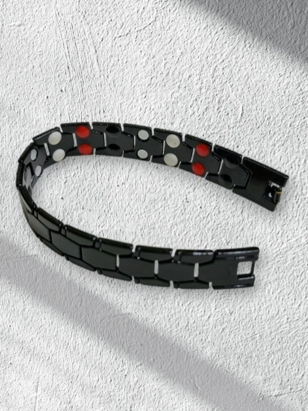Sleek Black Stainless Steel Hex-Link Magnetic Therapy Bracelet Wrist Size 3.9-in